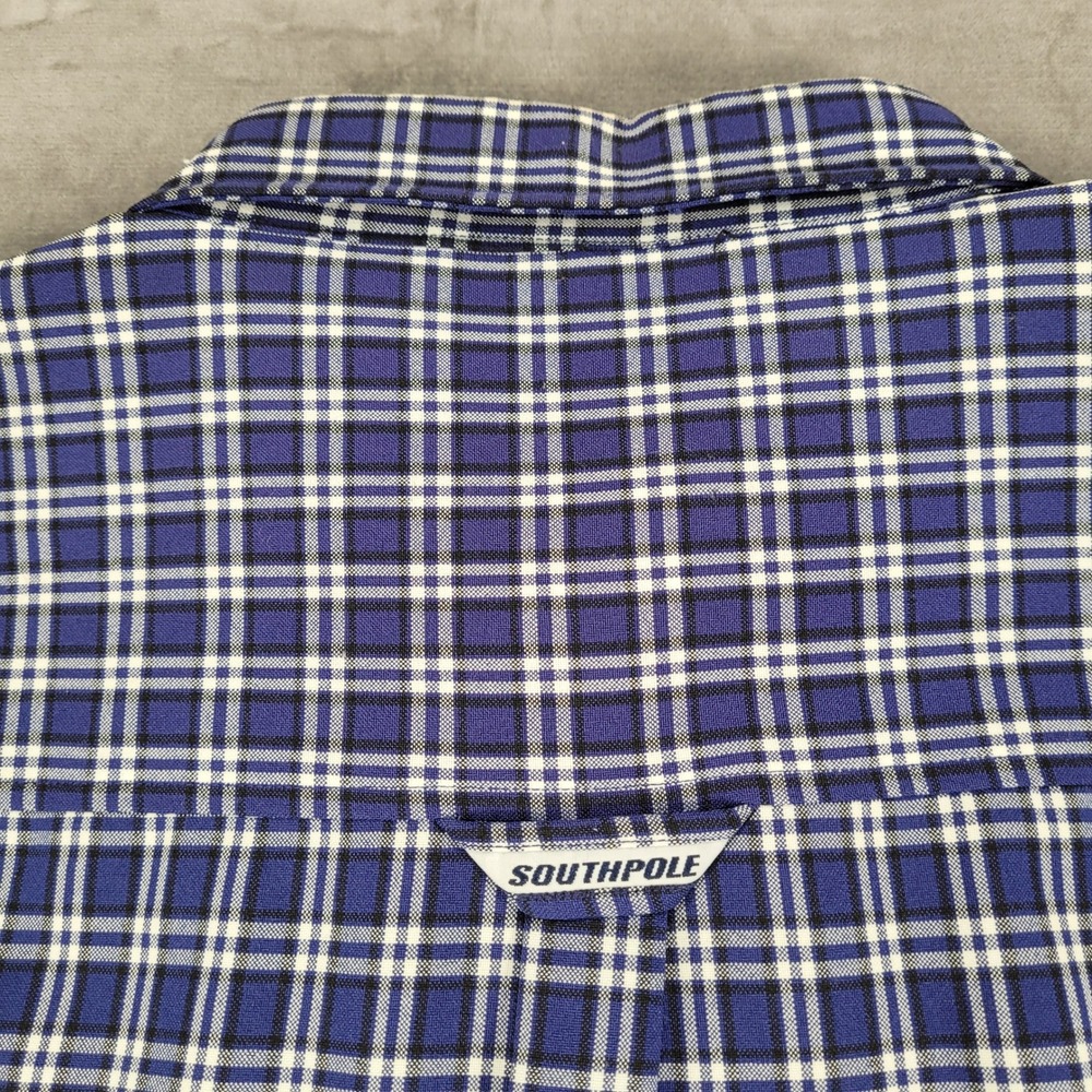 South Pole Y2K Plaid Shirt Long Sleeve‎ Button Up Pocket Front XL Grunge - Picture 16 of 16